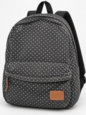 Vans Distressed Black Backpack with White Polka Dots